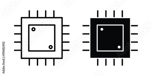 Microprocessor icon design project. Editable clipart and line icons