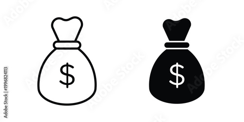 Money bag icon design project. Editable clipart and line icons