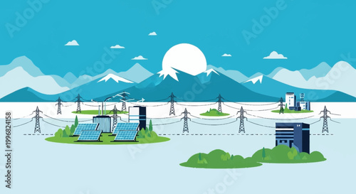 Electric power transmission across a scenic landscape.