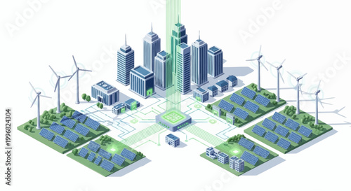Sustainable city with renewable energy sources.
