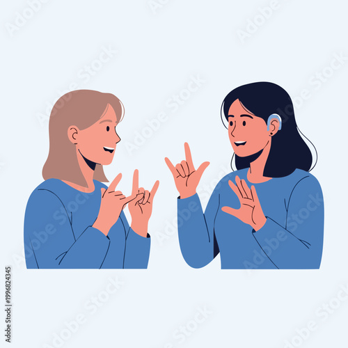 Deaf Woman with Hearing Aid Communicating Using Sign Language