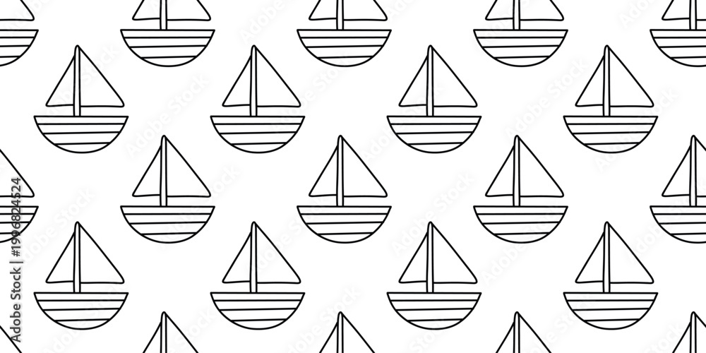 Fototapeta premium minimal cute sailing boat doodle vector design white background