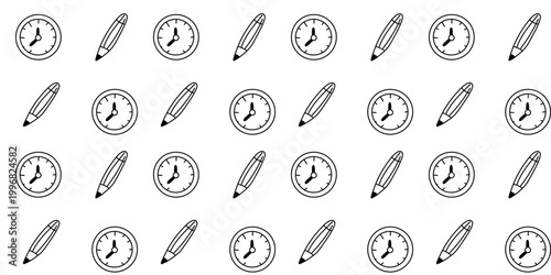pen and watch doodle seamless illustration white background design