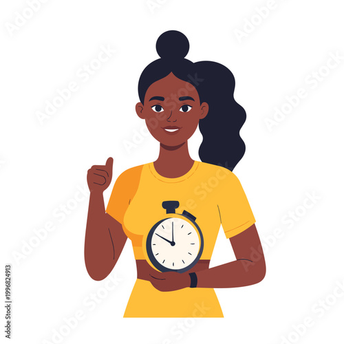 A smiling businessman is holding an alarm clock, showing the face of the one hour deadline concept for a person with a busy schedule