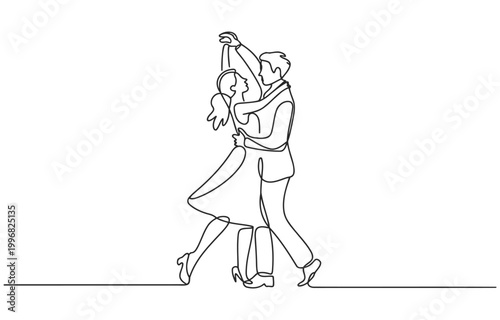 Couple dancing a waltz one continuous line drawing couple dance ballroom movement elegance artistic silhouette performance romantic together celebration continuous illustration gentleman