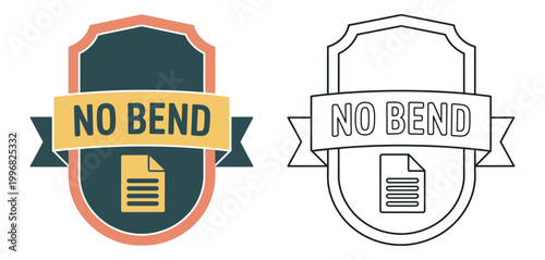 No bend badge icon set flat and outline style shipping label for fragile package protection, vector illustration