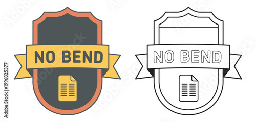 No bend badge icon set flat and outline style shipping label for fragile package protection, vector illustration