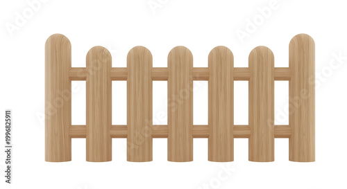 Light brown wooden picket fence with rounded tops isolated on a transparent