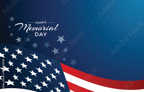 memorial day greeting with american flag elements on blue background