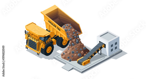 Heavy Duty Mining Truck Unloading Ore into Processing Plant.