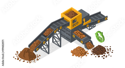 Industrial conveyor belt system processing raw materials.