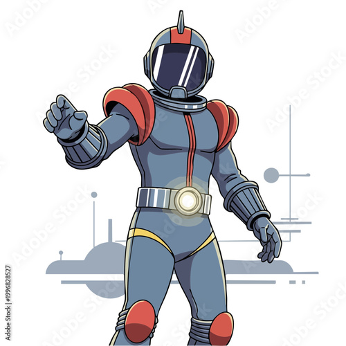 Retro Futuristic Space Ranger Hero in Combat Suit Vector