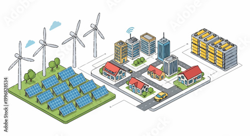 Renewable energy sources powering a sustainable city.