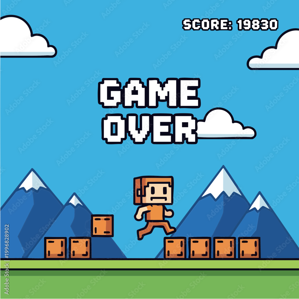 Naklejka premium Retro 8-bit Pixel Art Video Game Over Screen