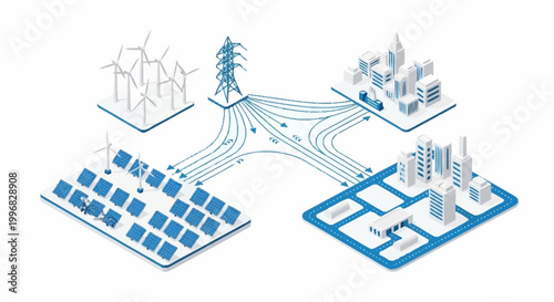 Renewable energy sources powering industrial city.
