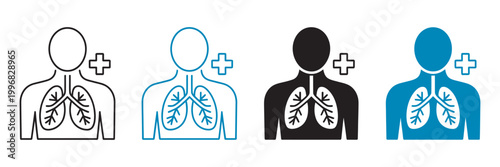 Pulmonology icon multi style vector illustration, modern medical lung care symbols