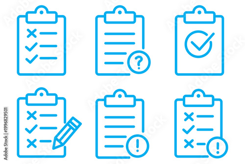 Clipboard icon. To do list icon. Checklist icon for web site and app design. Clipboard icon set. Checklist on the clipboard line icon with checkmarks, checklist, document, pencil. Clipboard outline 