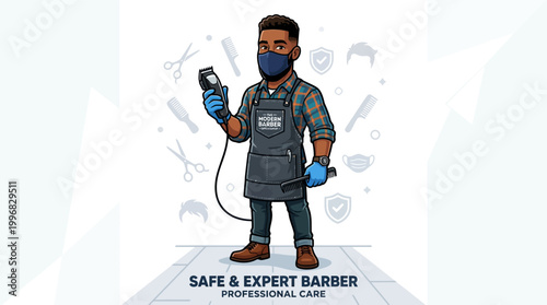 Professional barber with face mask.