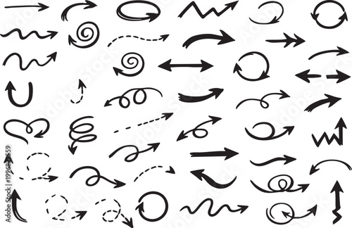 Simple Doodle Arrow Set Hand Drawn Isolated Elements