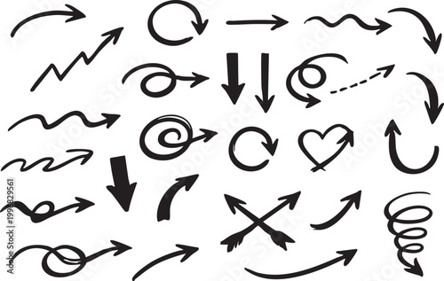 Simple Doodle Arrow Set Hand Drawn Isolated Elements
