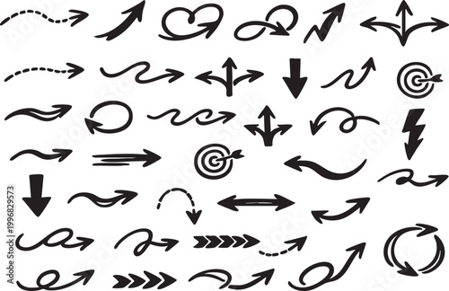 Simple Doodle Arrow Set Hand Drawn Isolated Elements