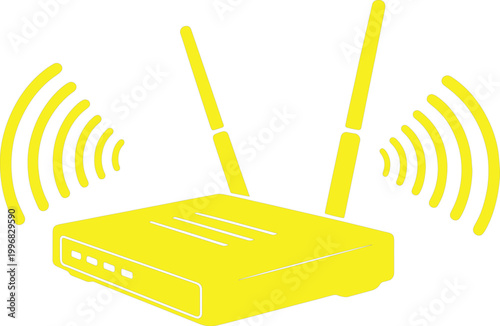 Router emitting wireless signal waves symbolizes high speed internet connectivity for digital communication networks.