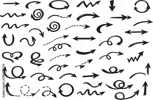 Hand Drawn Doodle Arrows Collection Isolated on Transparent Background