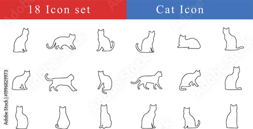 Vector illustration set of cat line art  con featuring a collection animal icons 