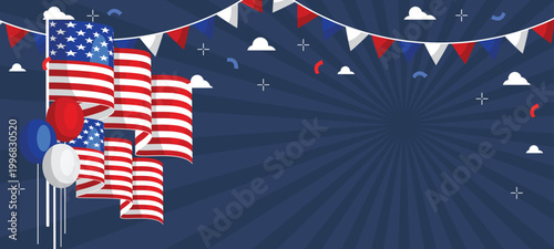 american flags with festive decorations on blue background high quality professional