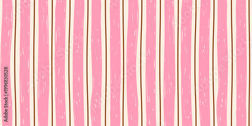 Abstract seamless modern minimal horizontal summer pattern with vertical pink stripes on a white background; simple vector illustration, drawing; hand-drawn with a brush in flat style