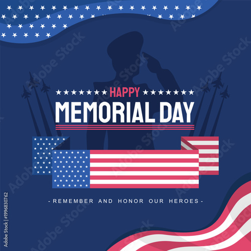 memorial day poster with soldier silhouette and american flag high quality