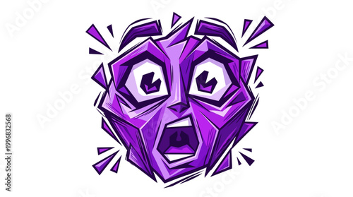 Purple Angry Face Emoticon Symbol Graphic.