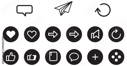 Collection of social media and communication icons for digital platforms