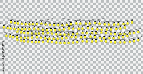 Row of hanging glowing party light bulbs.