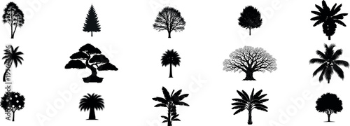 Diverse group of tree silhouettes.