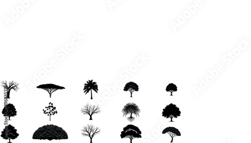 Assortment of tree silhouettes.