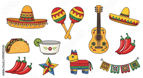 Seamless pattern of sombreros and mustaches hand-drawn illustration for Mexican fiesta or Cinco de Mayo celebration festive background design