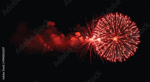 Spectacular red fireworks display illuminates the night sky creating a vibrant and festive atmosphere