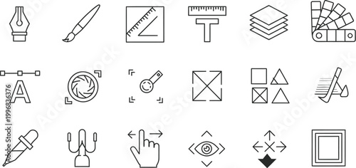 Design tools appear as minimalist line icons.
