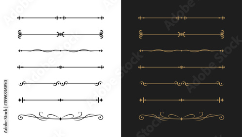 Foto Set of decorative divider designs featuring ornate border flourishes