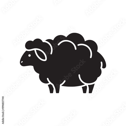 Sheep icon illustration on white and black background.
