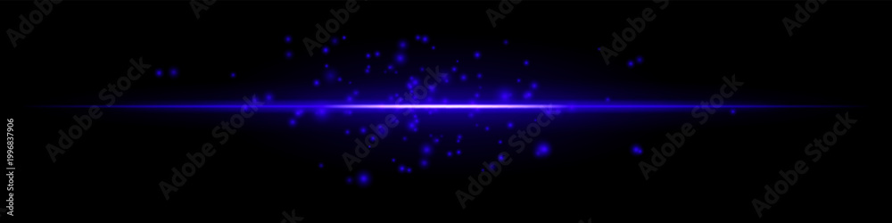 Obraz premium White glowing horizon particles composition. Bright horizontal light line, scattered spark dots above, radiant center, dark gradient backdrop, luminous atmosphere, floating shimmer texture