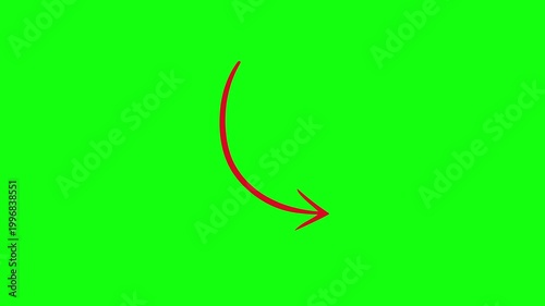 Hand Drawn red arrow, curved arrow On Alpha Channel, green background, 4k video