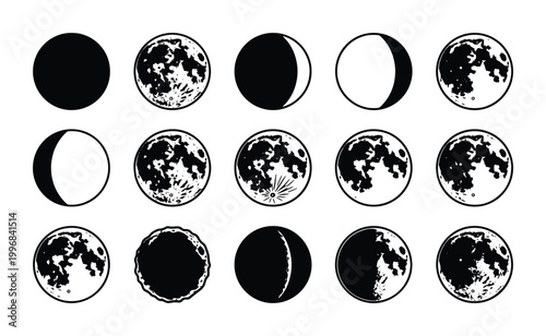 Tableau sur toile Celestial Moon Phases Vector Set, Astronomical Lunar Cycle Icons, Full Moon to N