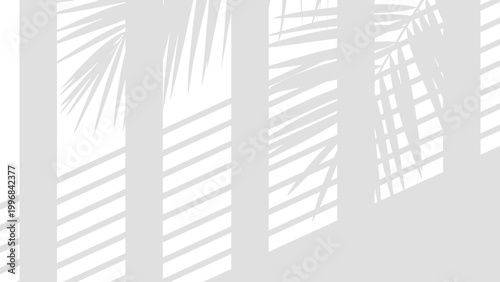 Palm Leaf Shadow Silhouette with Window Blind Lines Tropical Light and Shade Vector Illustration