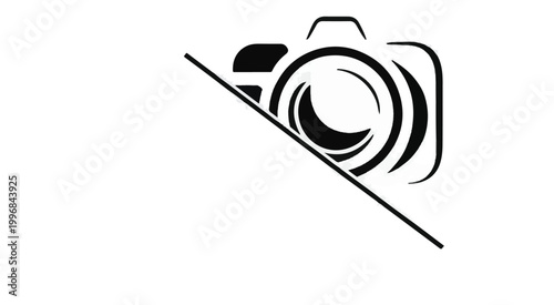 Stylized black camera logo on white background photography