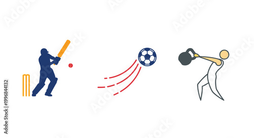 Cricket Equipment Icons Set Bat Helmet Pads Gloves Flat