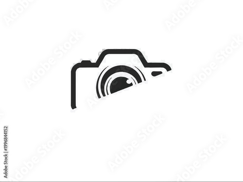 Stylized camera icon with lens on white background Keywords: camera, icon, logo, symbol