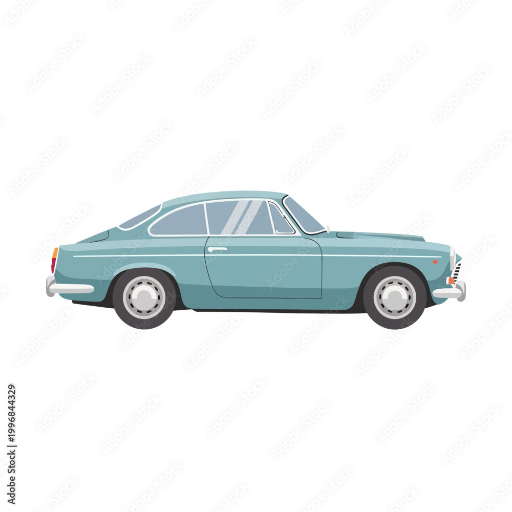 Fototapeta premium Light Blue Vintage Classic Car Isolated on White Background