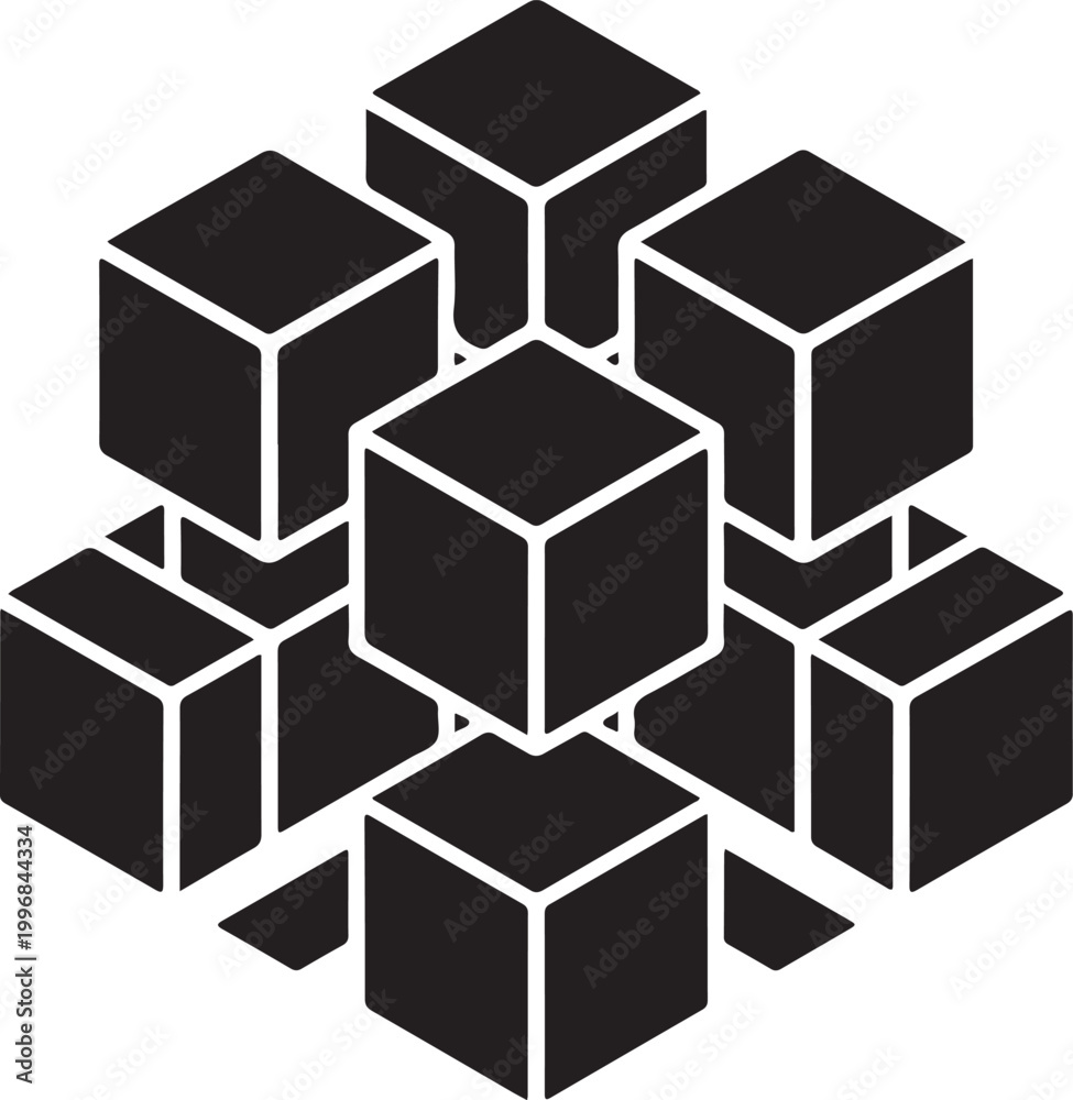 Obraz premium Abstract stack of black cubic blocks forming geometric cluster shape.